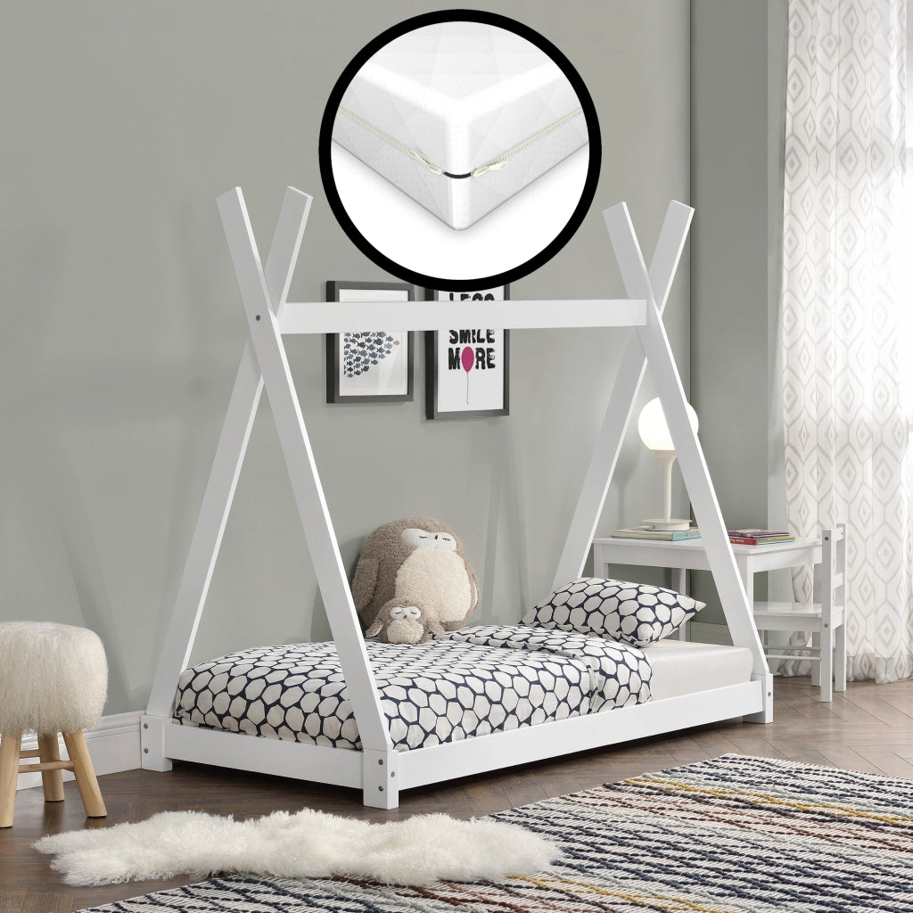 [neu.haus] Letto per Bambini con Materasso a Schiuma Fredda 80 x 160 cm Fodera Rimovibile Öko-Tex Standard 100 made in EU Bianco