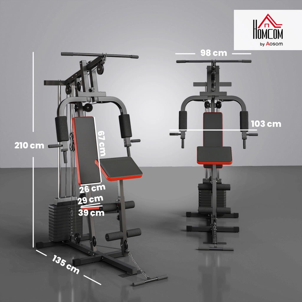 Power Tower con Pesi fino a 65 kg per Workout, in Acciaio e PU, 135x103x210 cm, Nero e Rosso