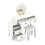 Tavolo da trucco con specchio e luci 4 cassetti estraibili e scomparto aperto, Tavolo da toeletta con sgabello per camera da letto-Tavoli da trucco