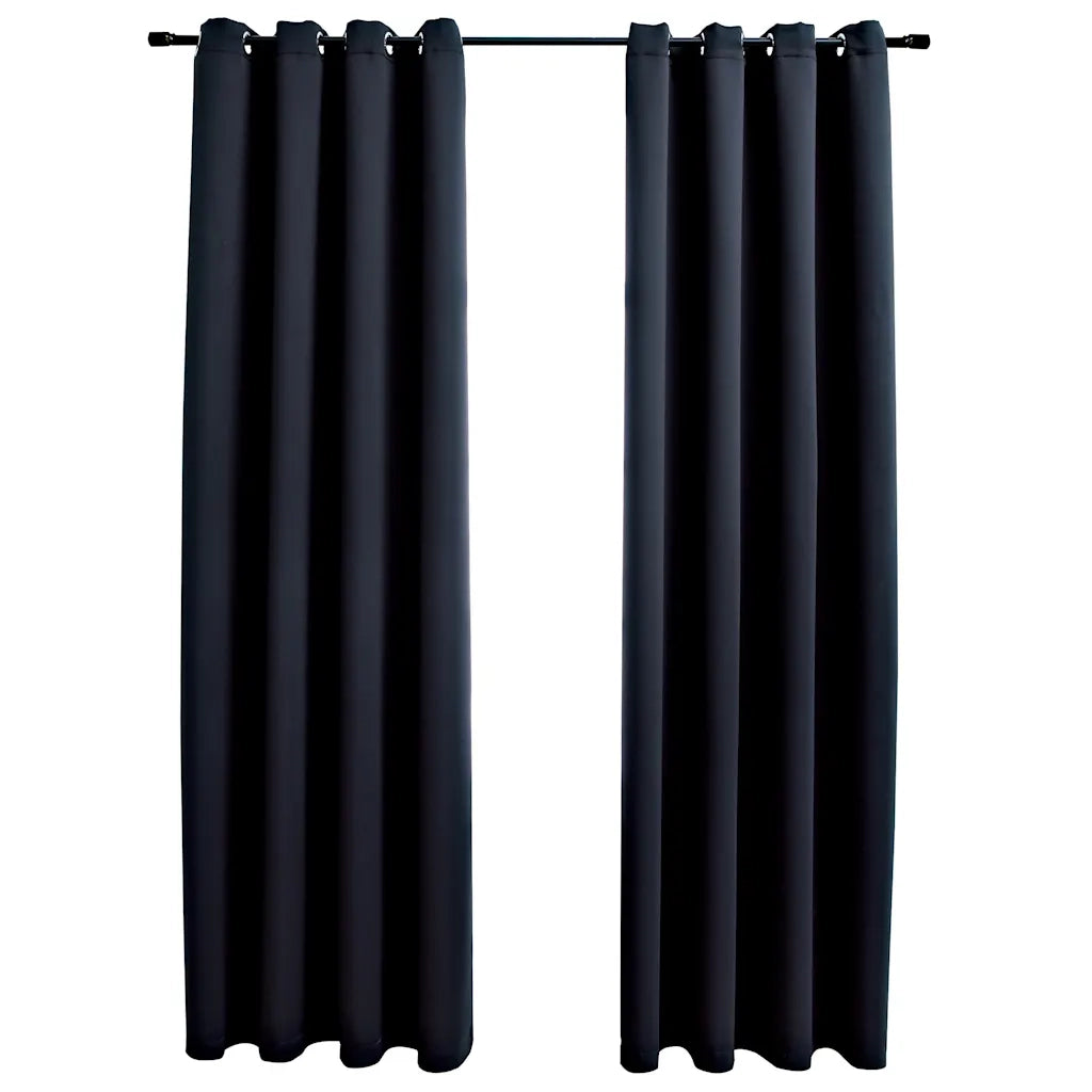 Tende Oscuranti | Tende Blackout con Anelli in Metallo 2 pz Nere 140x245 cm