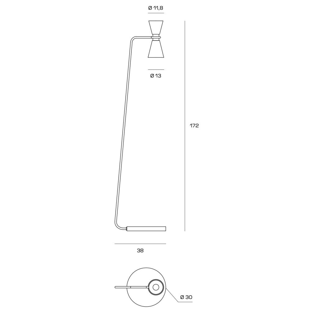 GRAAL LAMPADA DA TERRA 2 LUCI METALLO GRIGIO PARTICOLARI NERI  H.172CM
