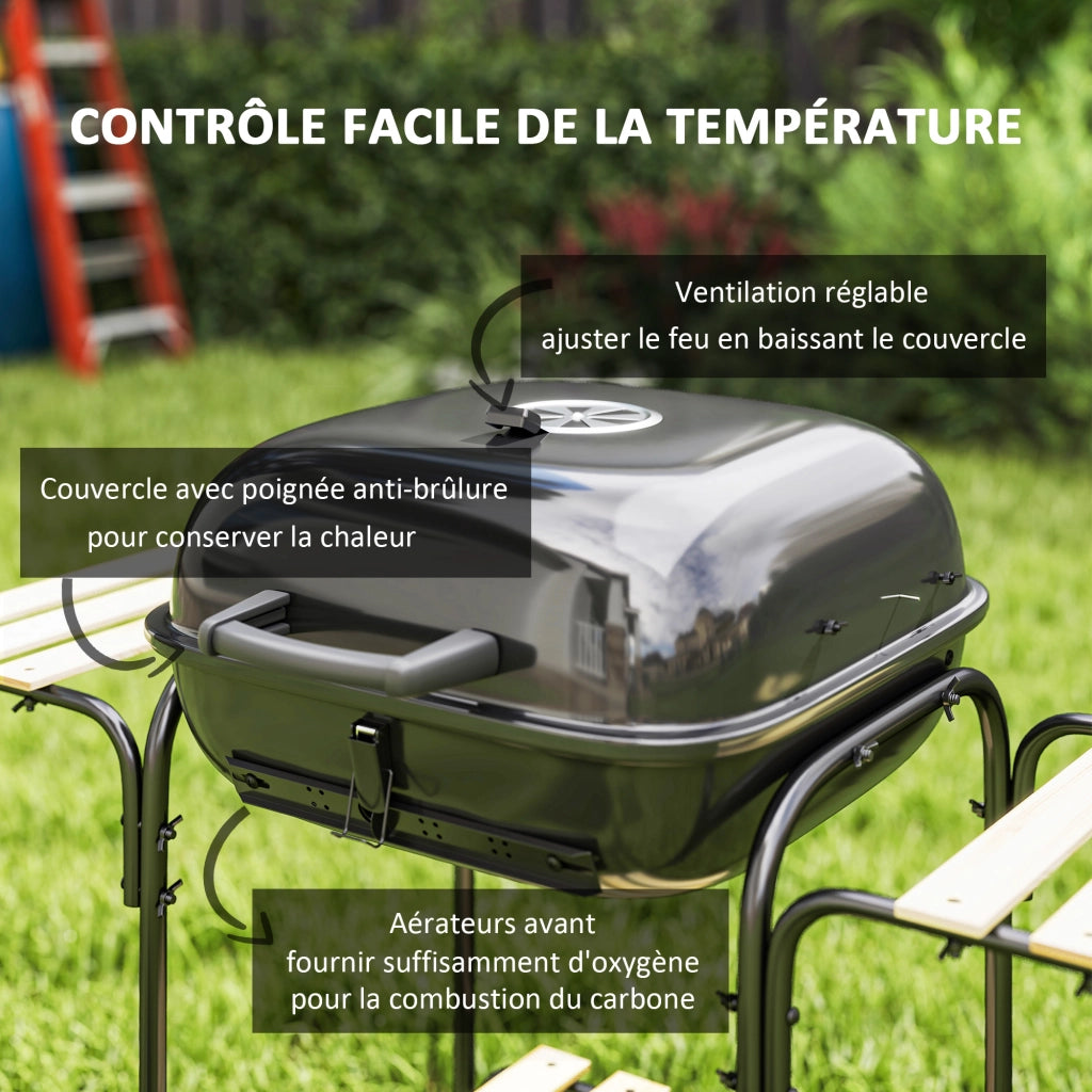Barbecue con Carrello a Carbone ¨C Zephmum ¨C 1840 cm2, Griglia, Coperchio, Ripiani, Ruote, Nero