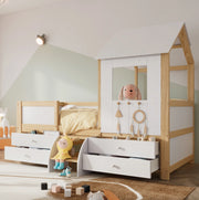 Letto a casetta semialto per bambini 90x200 cm bianco naturale