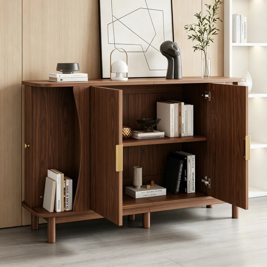 Credenza e madia con 2 ante scorrevoli, 3 vani e ripiano regolabile, per soggiorno, in MDF, noce, 140 × 40 × 88 cm