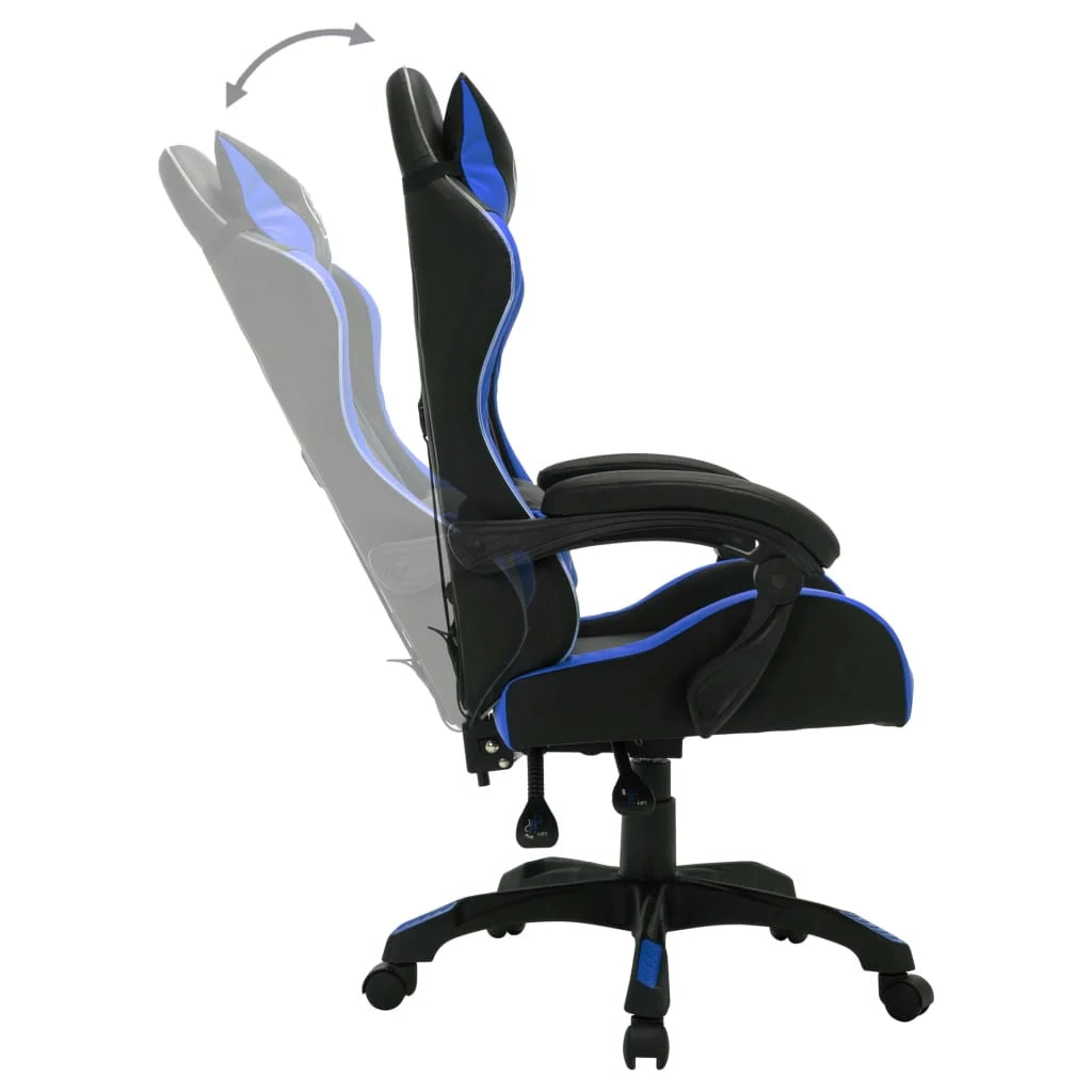 Sedia girevole da ufficio/studio per computer videogiochi con illuminazione LED RGB e similpelle blu 02_0024201