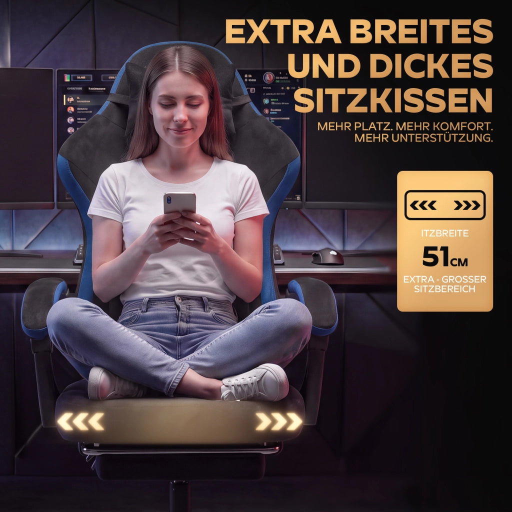Sedia da gaming ergonomica in tessuto nero e blu