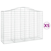 Cestini gabbioni recinzione a gabbia muro di contenimento ad arco 5 pezzi 200 x 50 x 140/160 cm ferro zincato argento 02_0040889