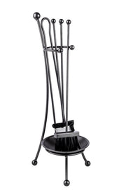 Trespolo per Attrezzi Camino a Bacinella con Paletta Scopino Attizzino e Pinza 22x22x65 cm in Ferro Verniciato Grigio
