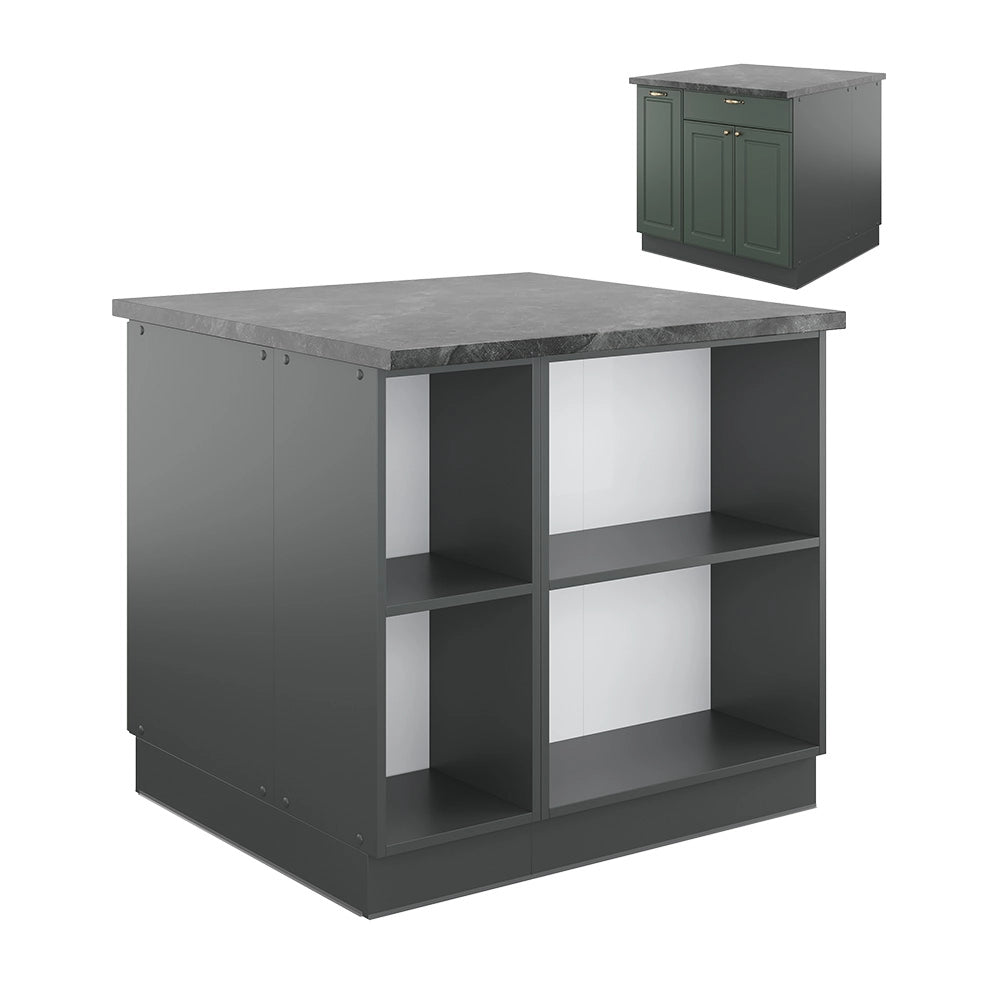 Isola cucina Fame-Line Verde-oro rustico/Antracite 90 cm con cassetto, senza piano di lavoro Vicco