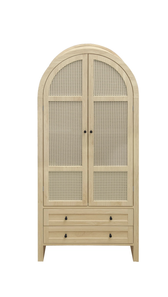 Armadio Multiuso Boho con Ante in Rattan e Cassetti ¨C MINIMAL ¨C Naturale, 79x39.5x178 cm