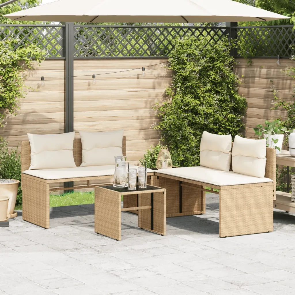 Set Divano da Giardino 4 pz | Set Salotto da Giardino con Cuscini Beige in Polyrattan
