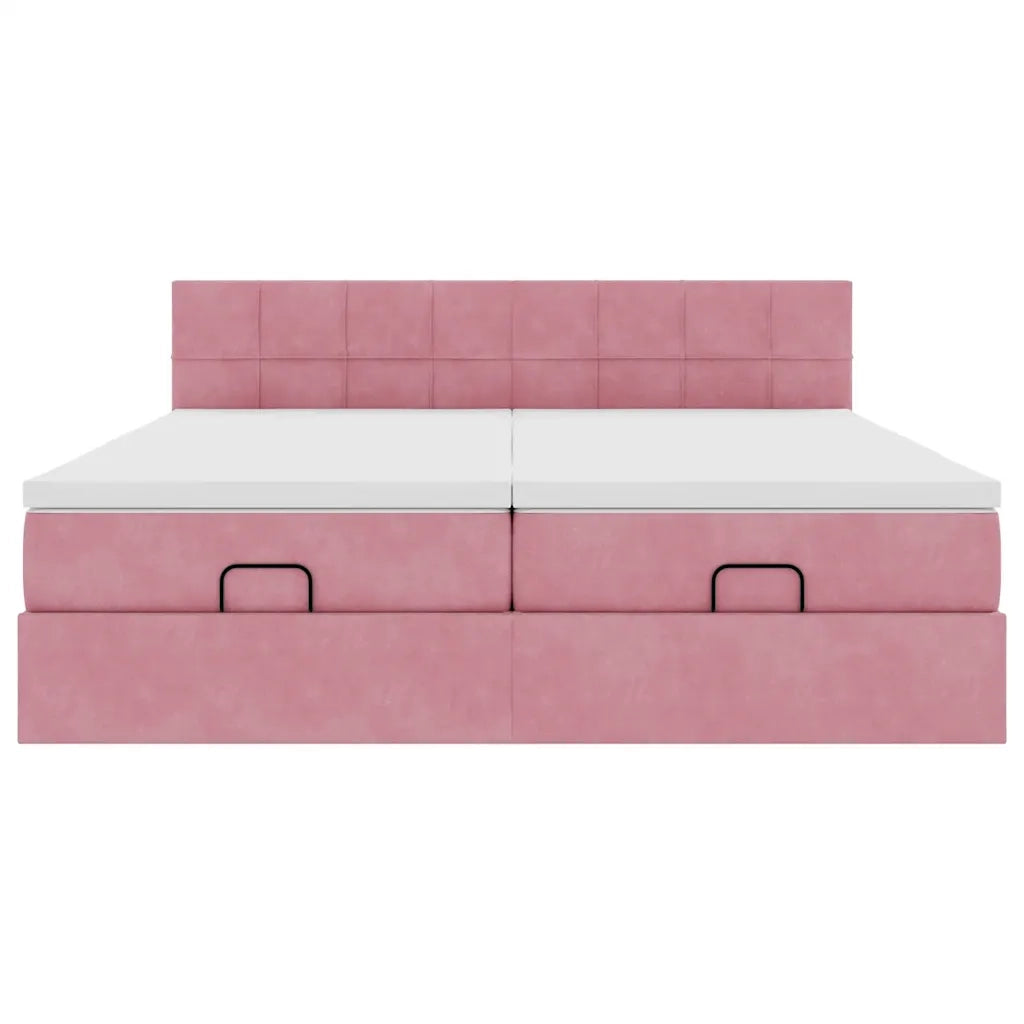 Struttura Letto Pouf con Materassi Rosa 160x200 cm Velluto