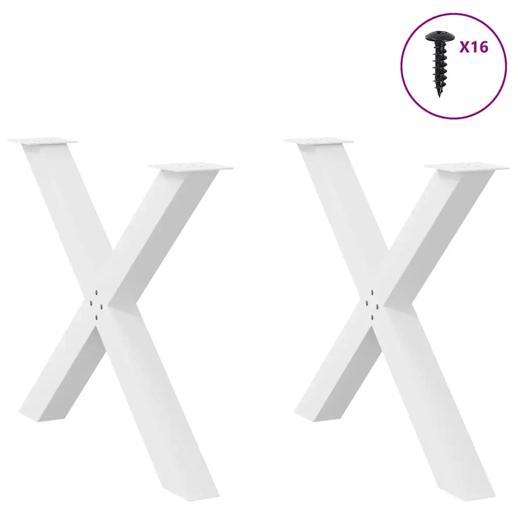 Gambe per tavolo da pranzo a forma di X 2 pz | Piede del tavolo bianche 90x(72-73) cm in acciaio