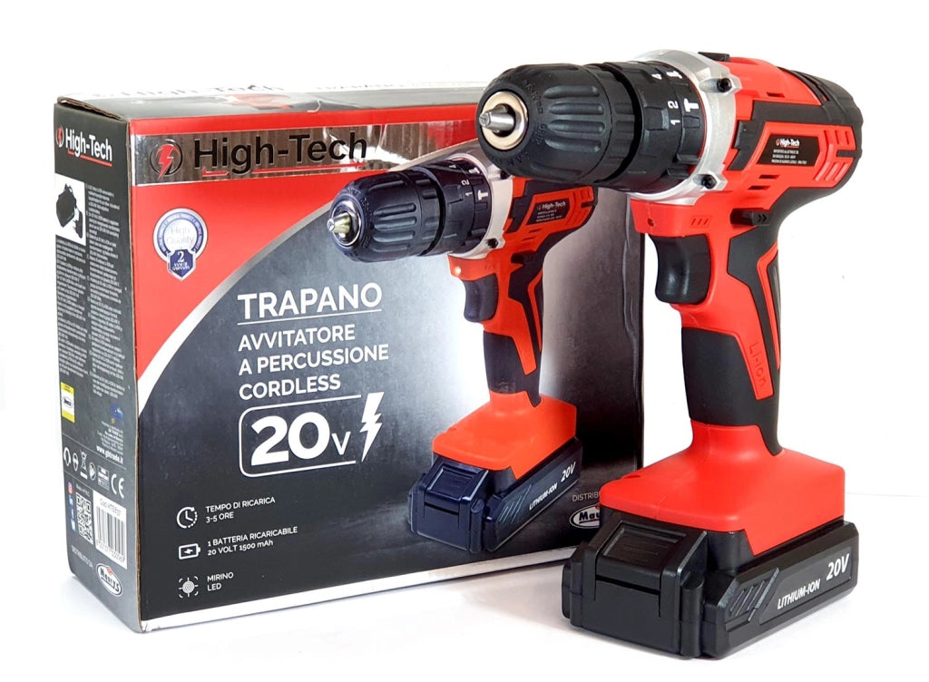TRAPANO AVVITATORE PERCUSSIONE CON BATTERIA 20 V 1500 MAH BATTERIA  20 VOLT - MARCA ASSORTITA TRA HIGH-TECH