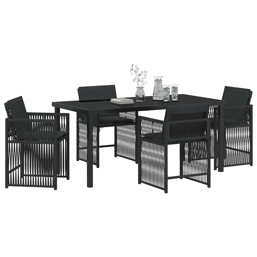 Set da Pranzo per Giardino 5 pcs Nero polyrattan 3380775