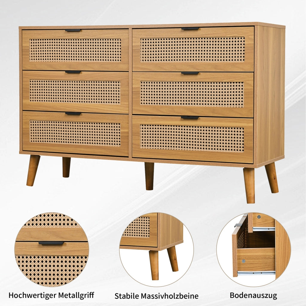 Cassettiera con 6 cassetti - per camera da letto o soggiorno - 120x40x76.5 cm - noce