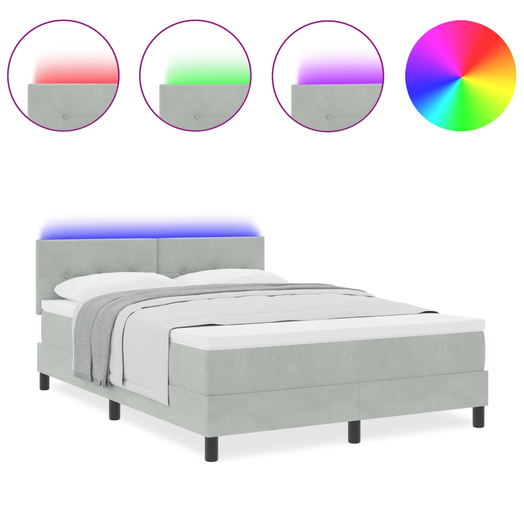 Letto con Box Spring e Materasso & LED Grigio Chiaro 160x200 cm Velluto