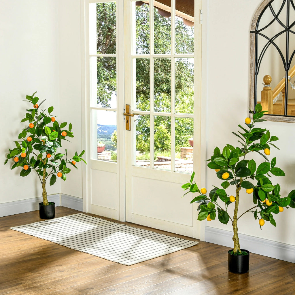 Set 2 Piante Artificiali di Limone e Arancia Alte 120cm per Interno con Vaso