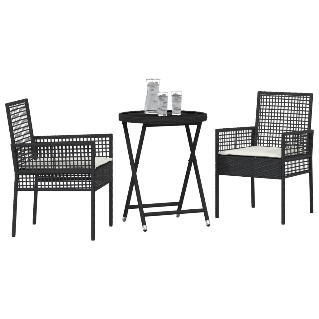 Set Bistro da Giardino 3 Pezzi con Cuscini Rattan Nero