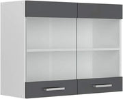 Mobile da cucina in vetro R-Line, Antracite lucido, 80 cm, per la libera combinazione all'interno di sistemi cucina modulari