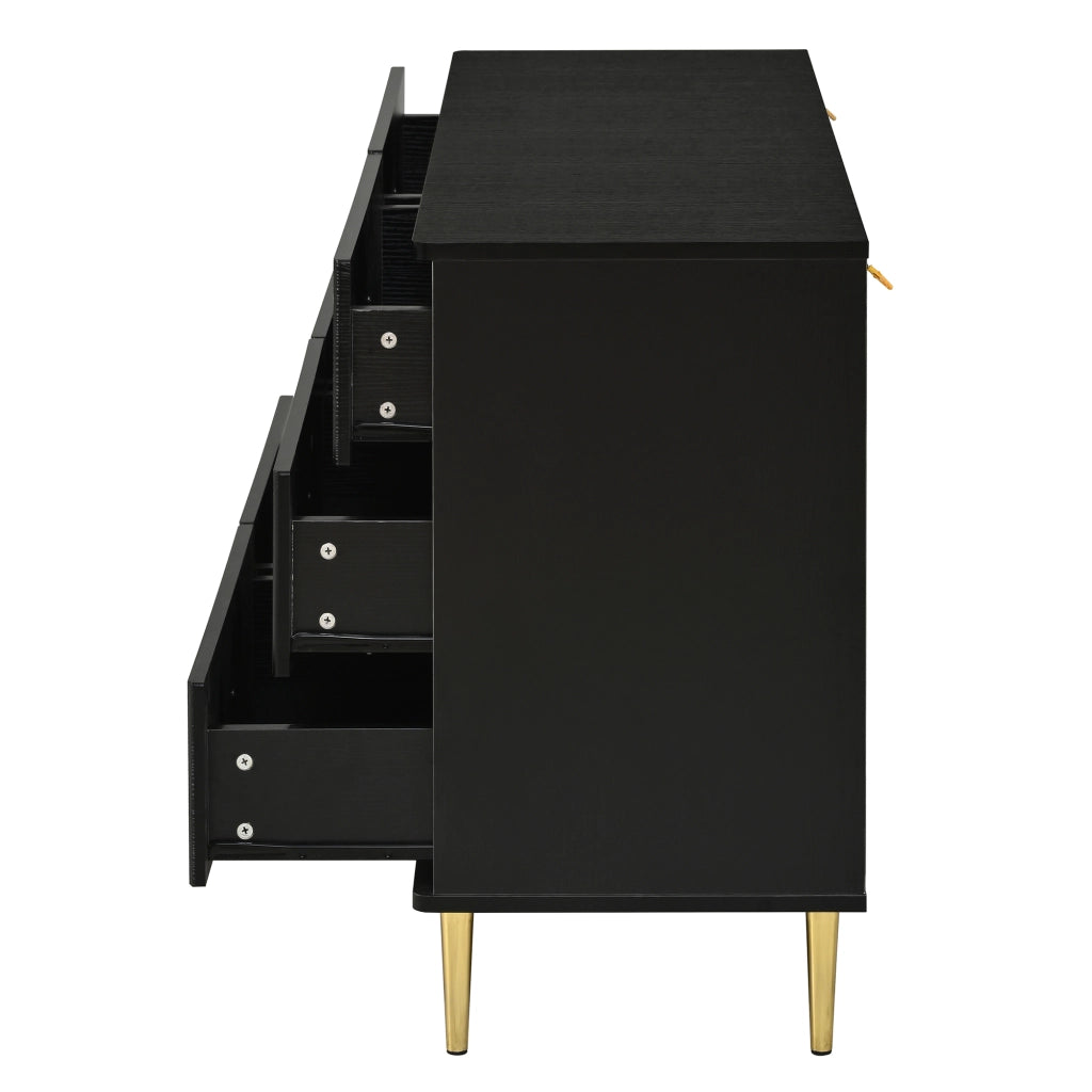 Cassettiera, mobile contenitore, 6 cassetti, gambe in metallo, MDF, nero