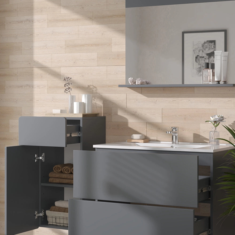 Vicco Set mobili bagno Grigio 4 pezzi con unità midi