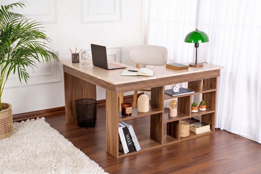 Scrivania in legno "Vesper" - 130 x 120 x 72 cm - Marrone