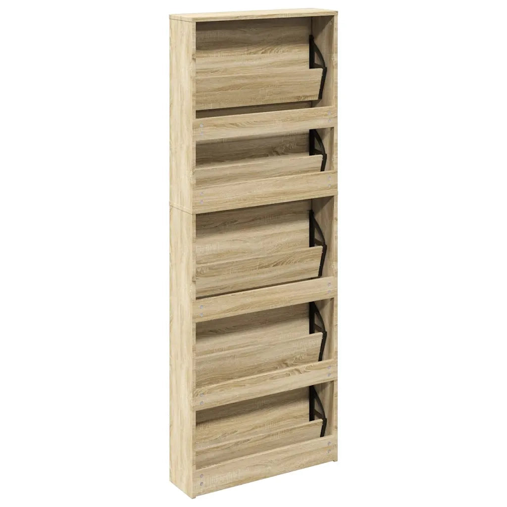 Scarpiera | Mobile per scarpe a 5 Strati con Specchio Rovere 63x17x169,5 cm