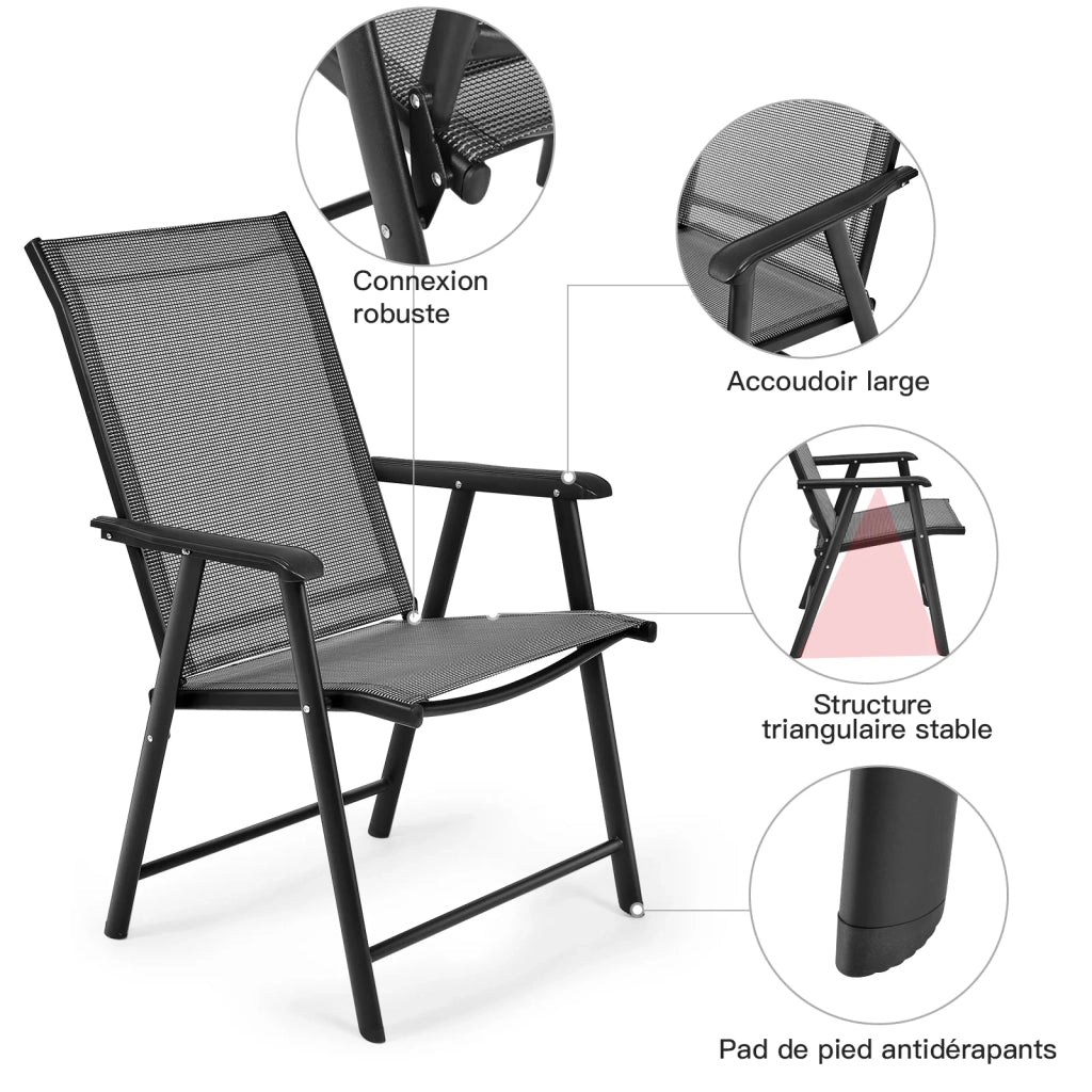 Set di 2 sedie pieghevoli di design da esterno 68 x 59 x 93 cm con schienale alto ergonomico ferro grigio 20_0012421