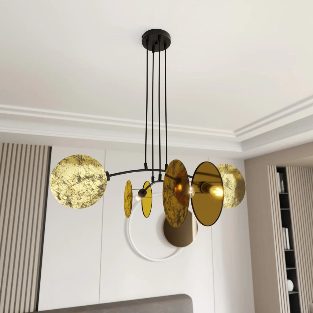 Lampada A Sospensione 4 Luci Moderna Nut In Acciaio Effetto Marmo Bianco