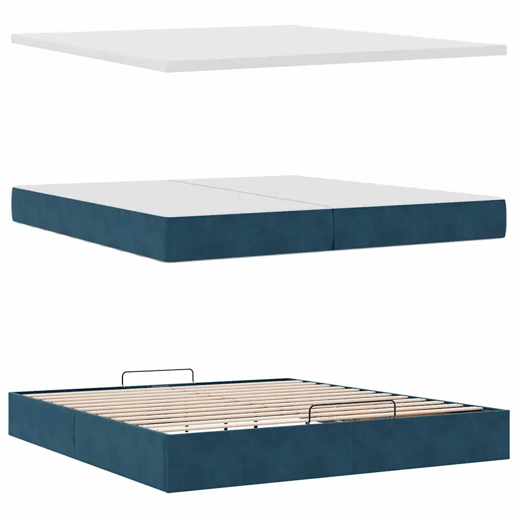 Pouf Letto con Materassi e LED Blu Scuro 200x200cm Velluto 3312648