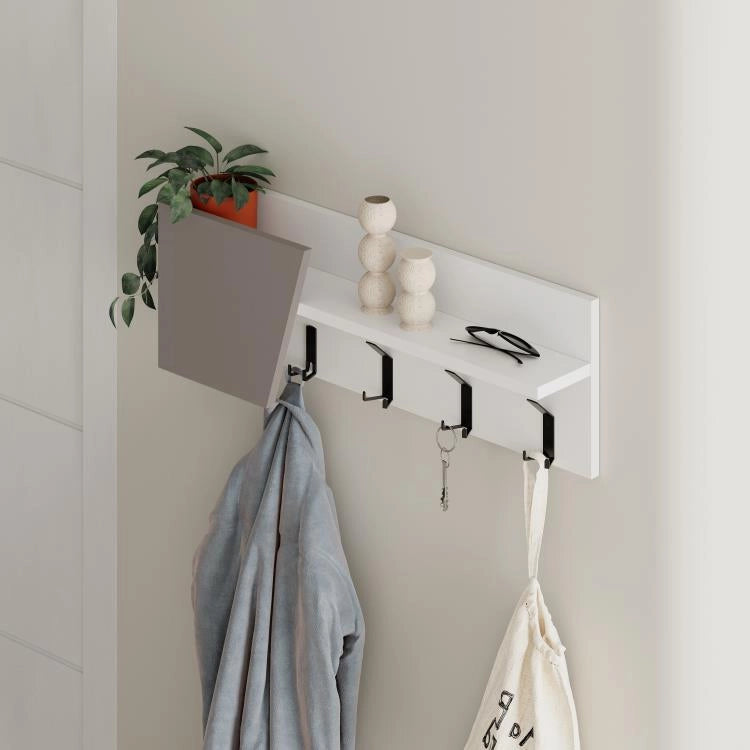 Mensola Appendiabiti da Parete Attaccapanni 74 cm Bianco e Beige Chiaro