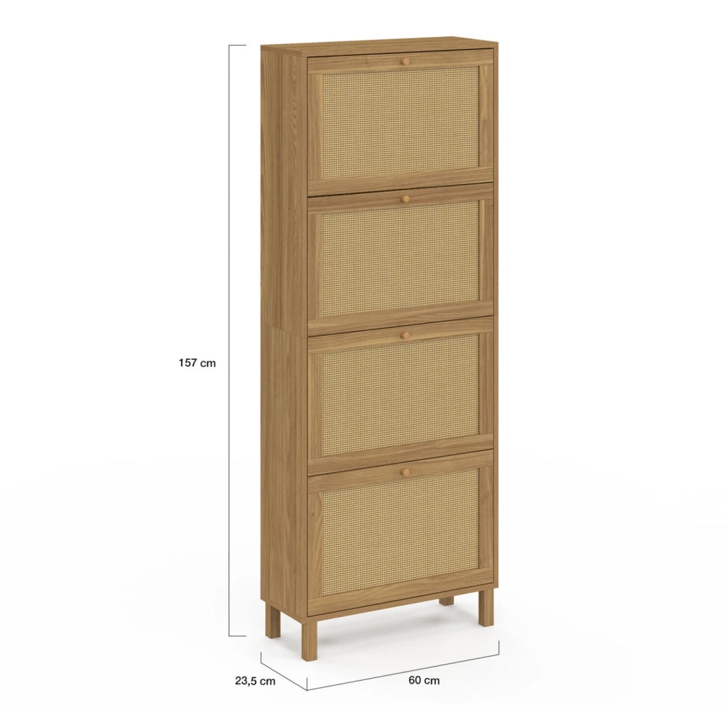 IDMarket - HANAE Scarpiera vintage da 24 pezzi con 4 ante in canna effetto naturale