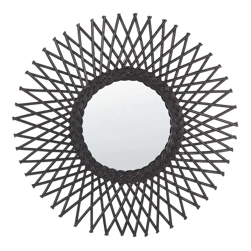 Specchio da parete in rattan Nero 60 cm Boho Forma di Sole Ganci di montaggio Soggiorno Camera da letto