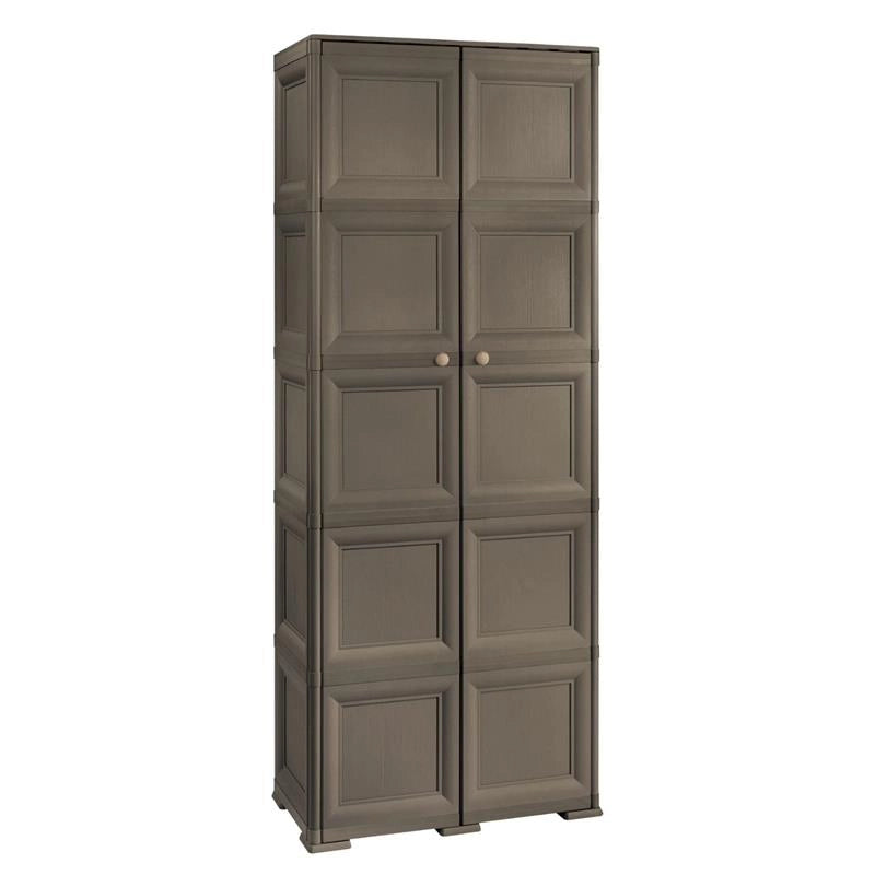 ARMADIO WENGÉ 2 ANTE 79X43X203 CM CON 6 SCOMPARTI E VANO PORTASCOPA – MOBILE ALTO ORGANIZZAZIONE CASA PER LAVANDERIA E INGRESSO