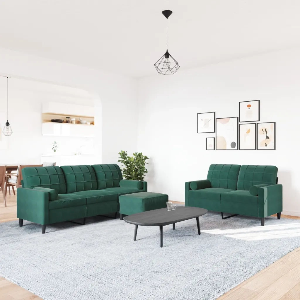 Set di Divani 3 pz con Cuscini e Rinforzi Verde scuro Velluto 3278423