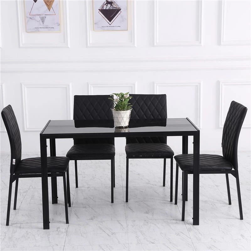 SET 4 SEDIE DA PRANZO IN FINTA PELLE CON CUCITURE A ROMBI E GAMBE IN METALLO NERO