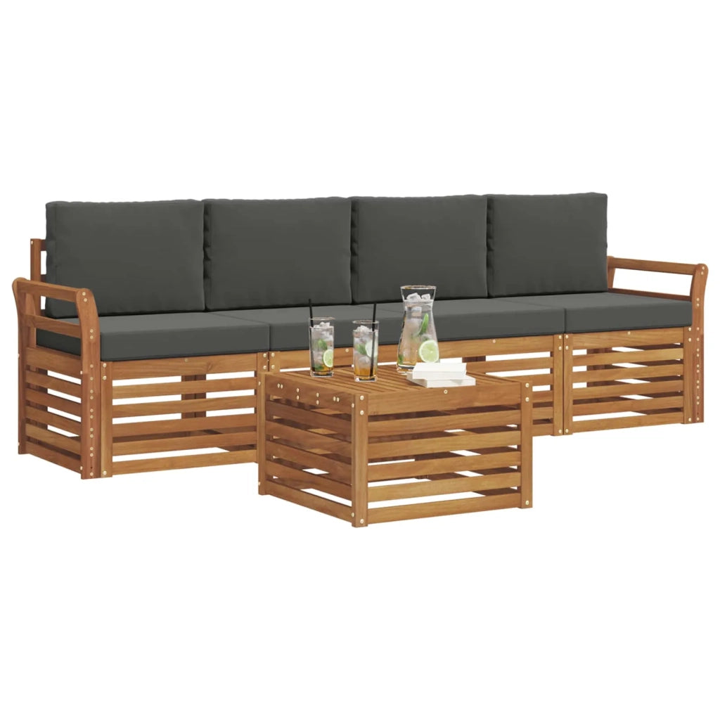 Set di divani da esterno con cuscino 5 pcs Naturale e Antracite
