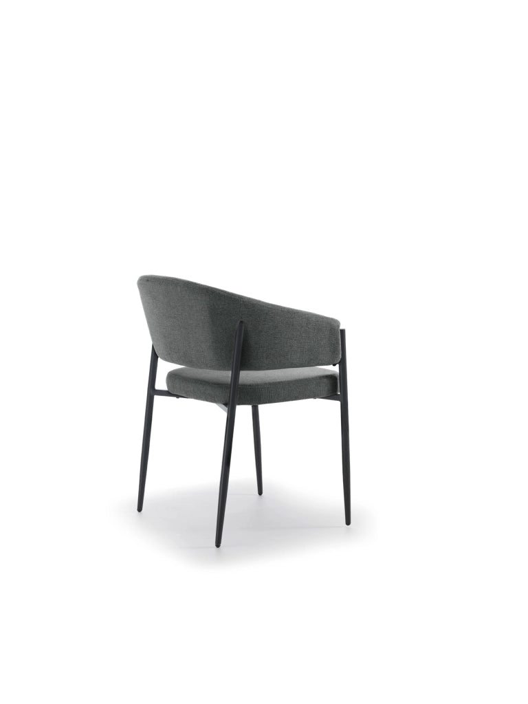 Sedia da interni Maya con braccioli, struttura in metallo antracite e seduta in tessuto Easy-Clean grigio scuro - Design Elegante