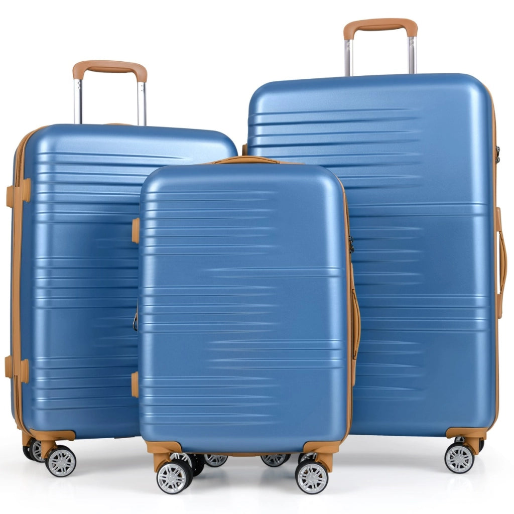 Set di valigie con maniglia telescopica in alluminio e ruote piroettanti, Set da 3 valigie rigide espandibili Blu scuro-Bagagli e borse