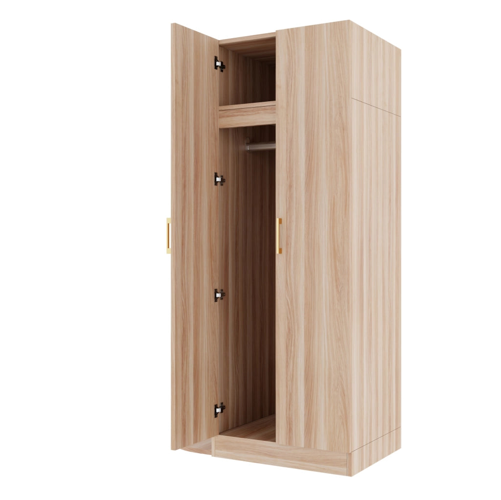 Armadio 2 ante 90x55x170 cm con ripiani e cassetti in MDF; metallo e compensato