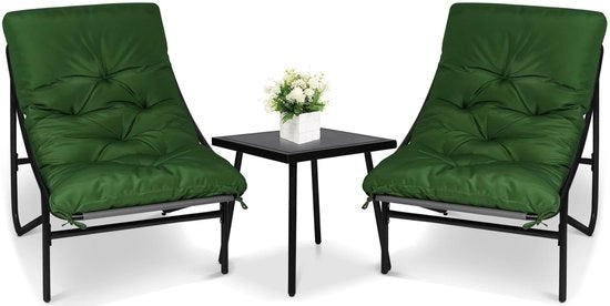 Set di giardino 3 pezzi - Set da pranzo per 2 persone - Tavolo con 2 sedie - Angolo relax ergonomico - Tavolo in vetro - Set da giardino per 2 persone