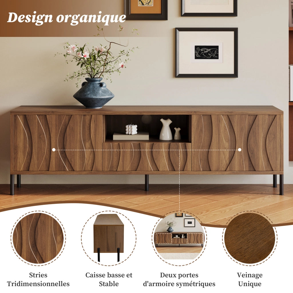 Mobile TV con 3 Ante e 1 Vano; Passacavi; Stile Moderno; Soggiorno; in MDF; Naturale; 160??35??46 cm