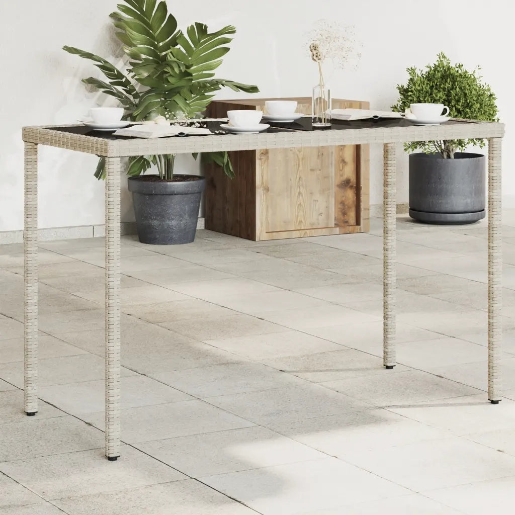 Tavolo Giardino | Tavolino da esterno Piano Vetro Grigio Chiaro 115x54x74 Polyrattan