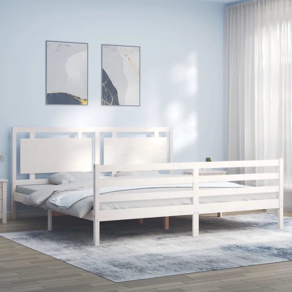 Giroletto con Testiera-Struttura Letto con testiera Bianco 200x200 cm in Legno Massello 348304