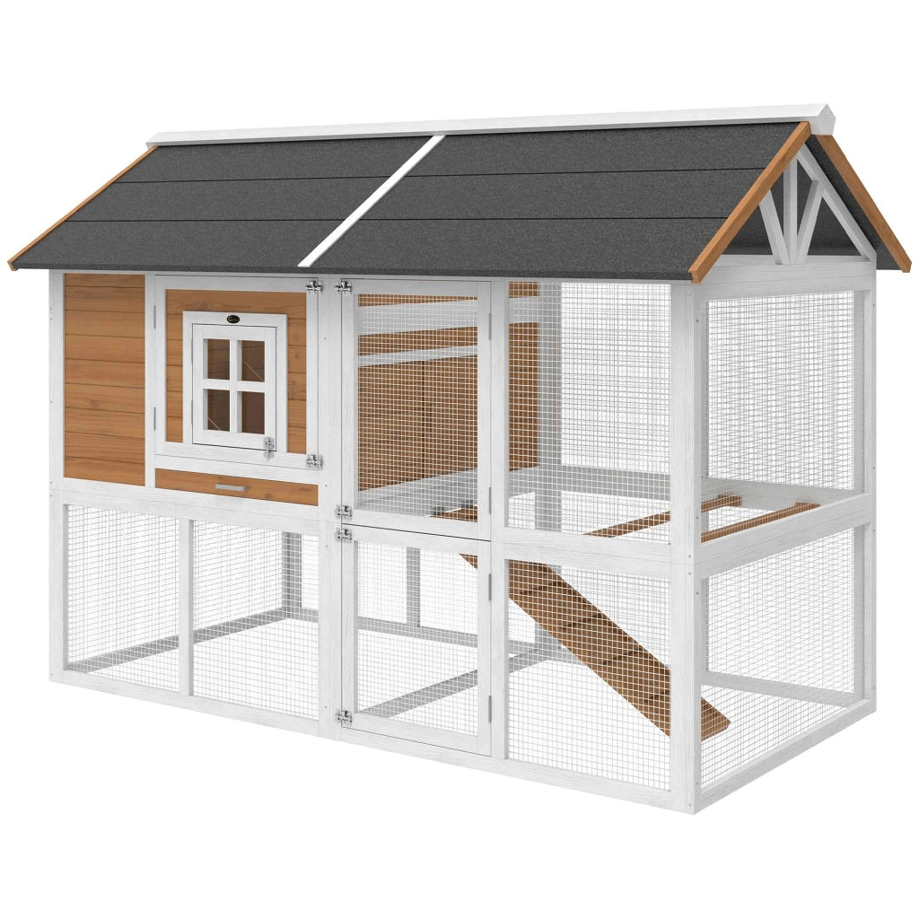 Pollaiolo per 4 galline con nido e vassoio estraibile ¨C zephmum ¨C legno marrone 200x104x145cm