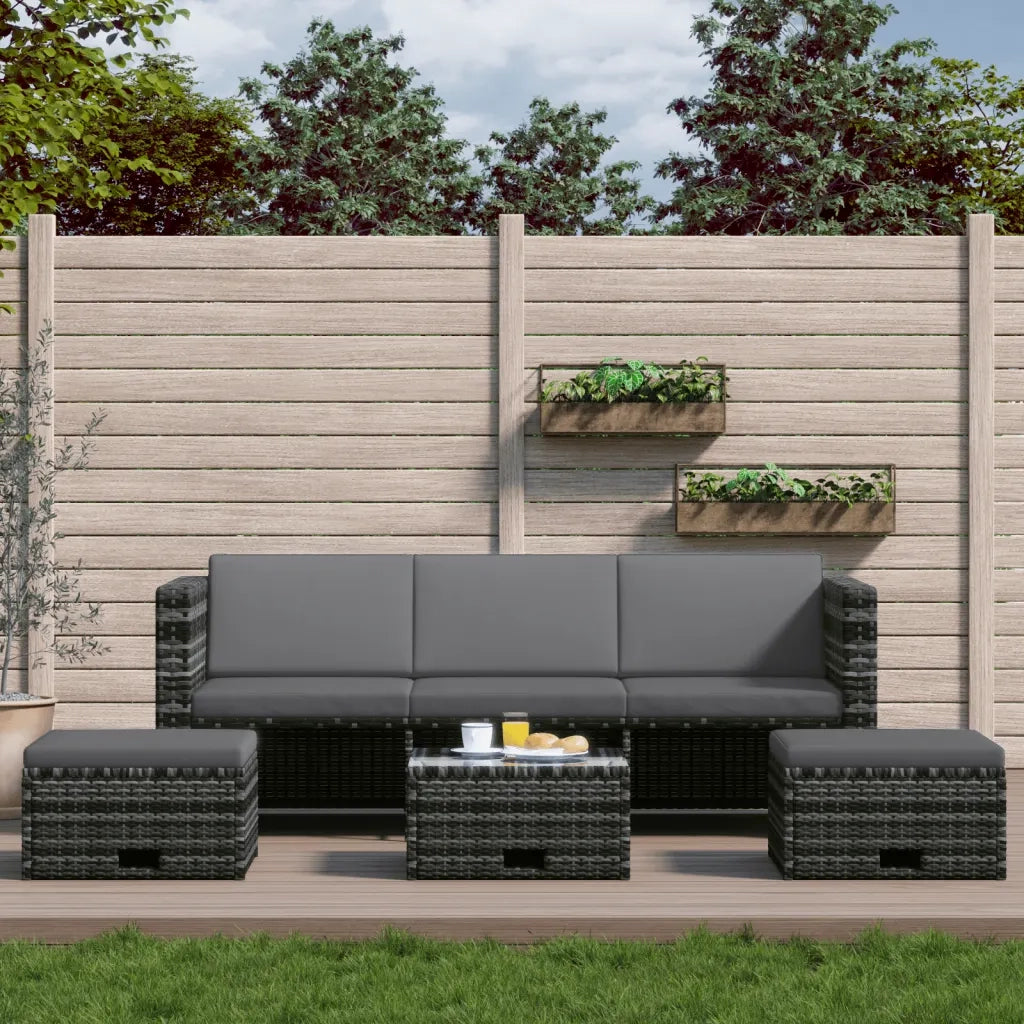 Set Divani da Giardino 4 pz | Set Salotto da Giardino con Cuscini in Polyrattan Grigio