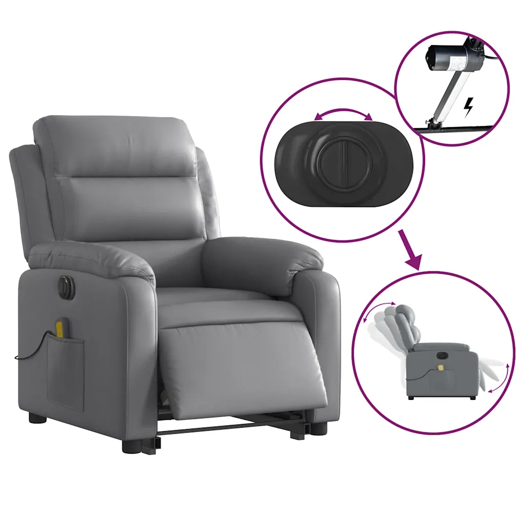 Poltrona Alzapersona Elettrica Reclinabile Grigio in Similpelle 3205066
