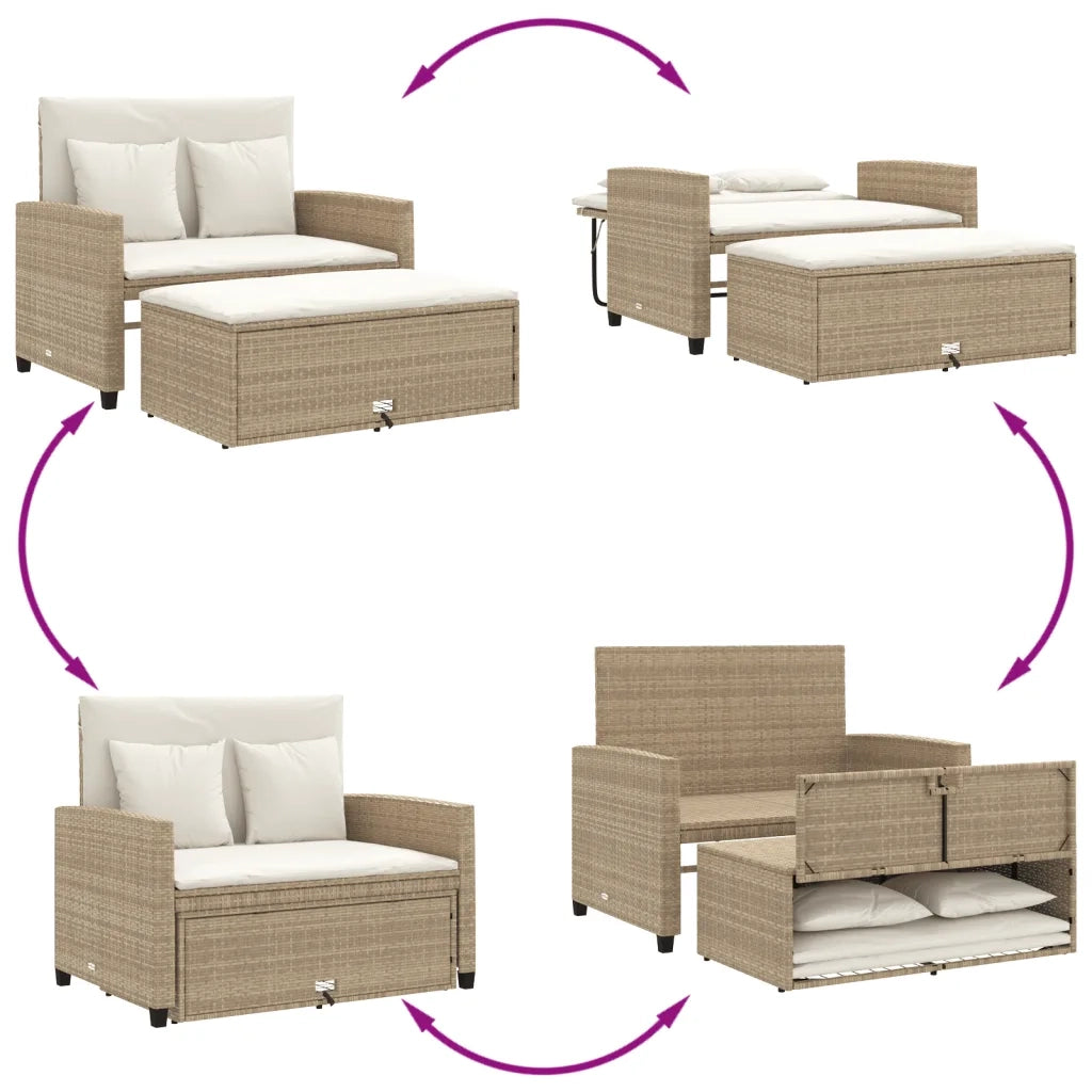 Divano da Giardino con Cuscini a 2 Posti-Sofa da giardino Beige in Polyrattan 595476