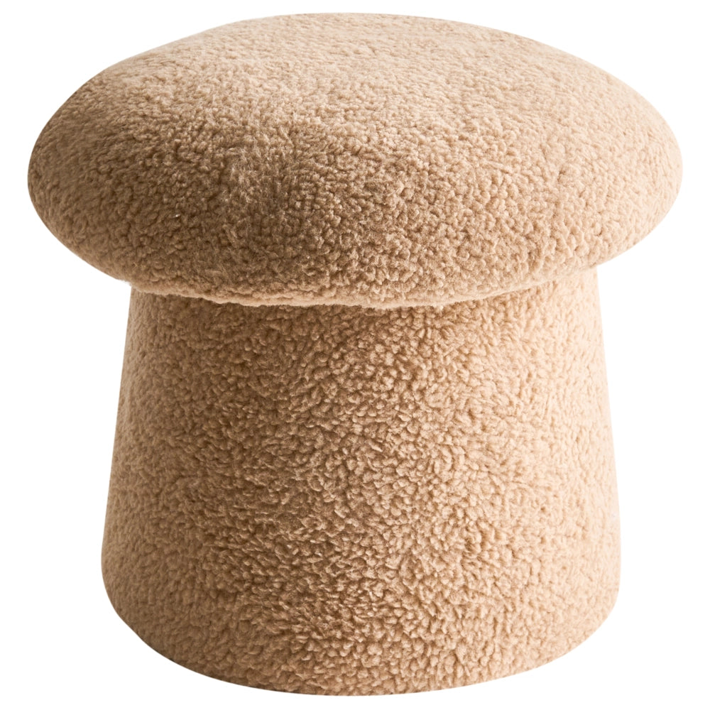 Pouf Beige Boucle Rotondo 45 x 45 x 46 cm Poggiapiedi Tappezzeria a forma di fungo Soggiorno moderno Camera da letto
